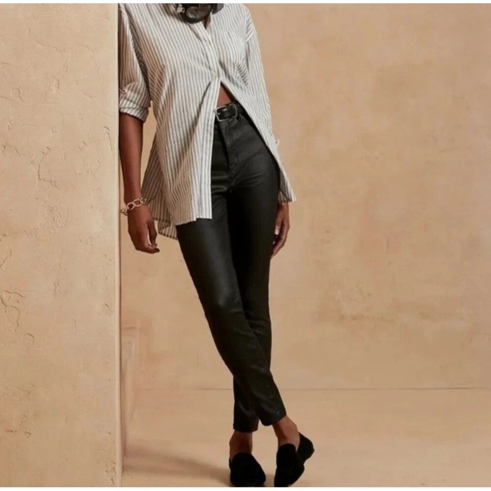 Banana Republic High Rise Skinny Coated Black Ankle Jeans Size 28, 6 Petite New! - Picture 2 of 13